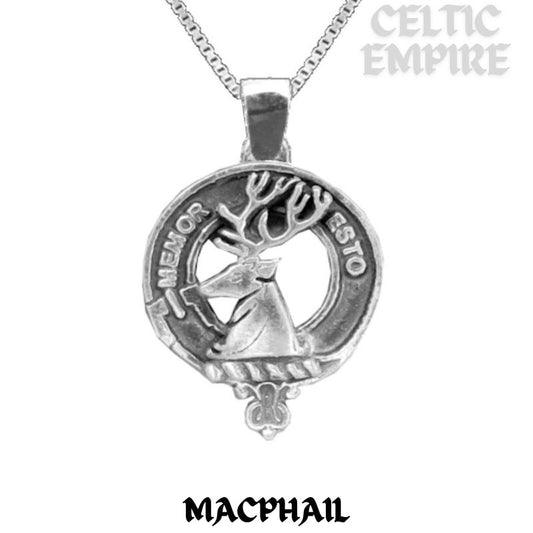 MacPhail Large 1" Scottish Family Clan Crest Pendant - Sterling Silver