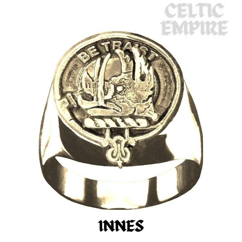 Innes Scottish Family Clan Crest Ring Sterling Silver and Karat Gold