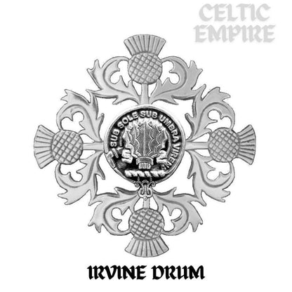 Irvine (Drum) Family Clan Crest Scottish Four Thistle Brooch