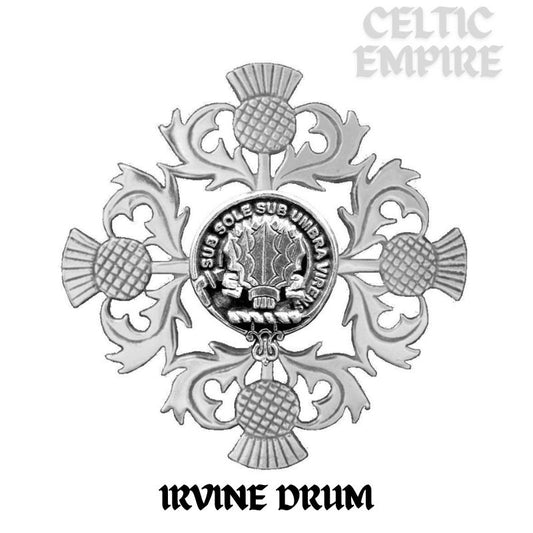 Irvine (Drum) Family Clan Crest Scottish Four Thistle Brooch