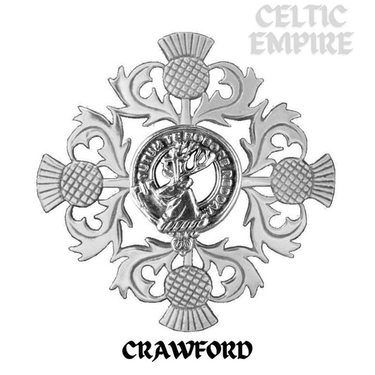 Crawford Family Clan Crest Scottish Four Thistle Brooch