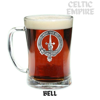 Bell Family Clan Crest Badge Glass Beer Mug