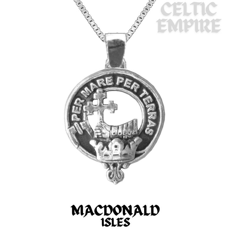 MacDonald Isles Large 1" Scottish Family Clan Crest Pendant - Sterling Silver