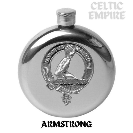 Armstrong Round Family Clan Crest Scottish Badge Flask 5oz