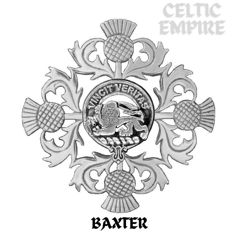 Baxter Family Clan Crest Scottish Four Thistle Brooch