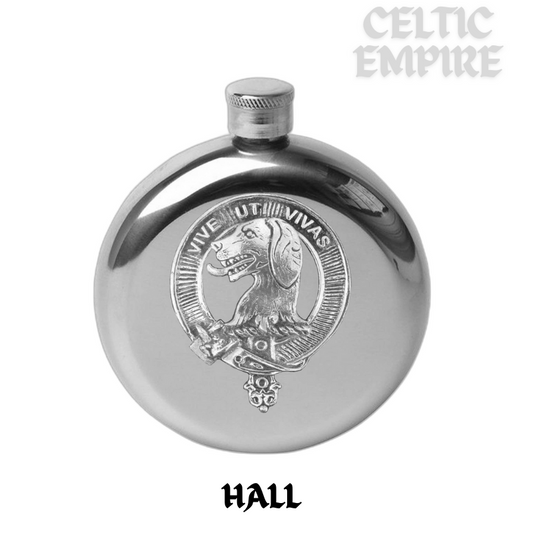 Hall Round Family Clan Crest Scottish Badge 5oz Flask