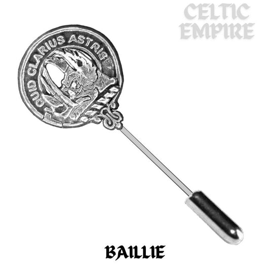 Baillie Family Clan Crest Stick or Cravat pin, Sterling Silver