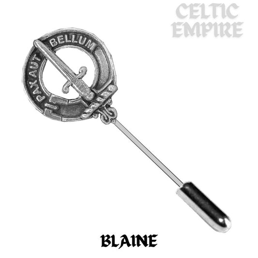Blaine Family Clan Crest Stick or Cravat pin, Sterling Silver