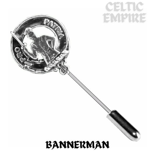 Bannerman Family Clan Crest Stick or Cravat pin, Sterling Silver