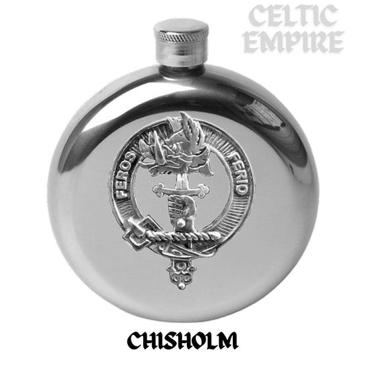 Chisholm Round Family Clan Crest Scottish Badge Flask 5oz