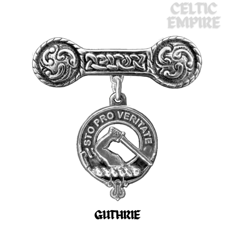 Guthrie Family Clan Crest Iona Bar Brooch - Sterling Silver