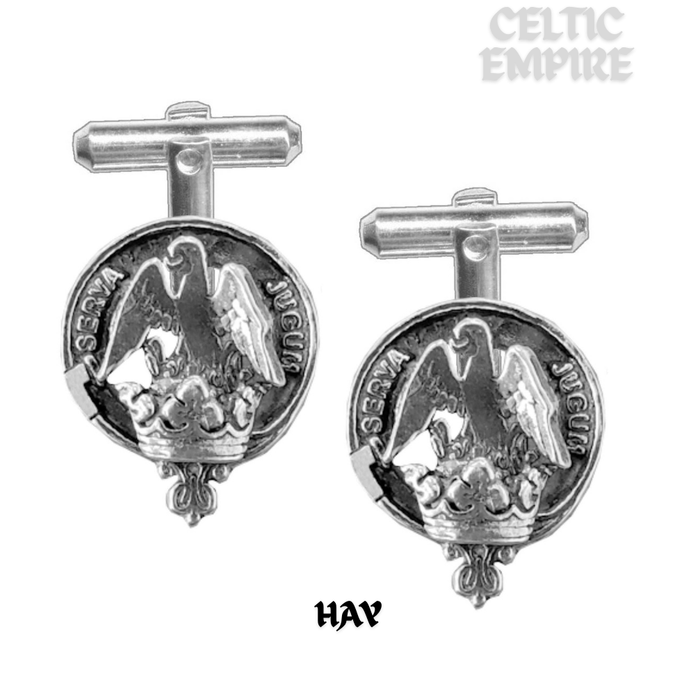 Hay Family Clan Crest Scottish Cufflinks; Pewter, Sterling Silver and Karat Gold