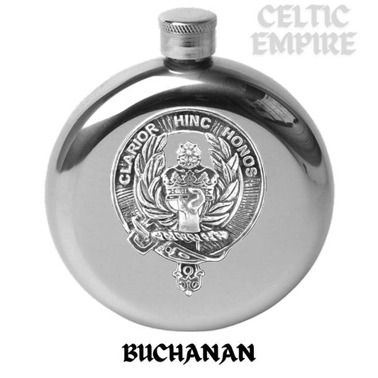 Buchanan Round Scottish Family Clan Crest Badge Stainless Steel Flask 5oz