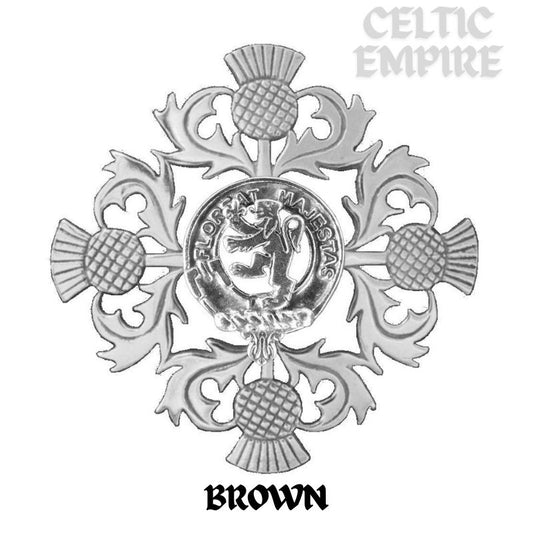 Brown Family Clan Crest Scottish Four Thistle Brooch