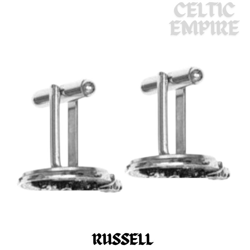 Russell Family Clan Crest Scottish Cufflinks; Pewter, Sterling Silver and Karat Gold