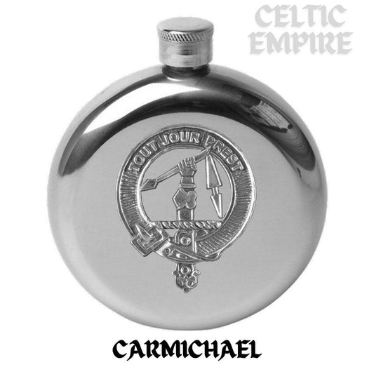 Carmichael Round Scottish Family Clan Crest Badge Stainless Steel Flask 5oz