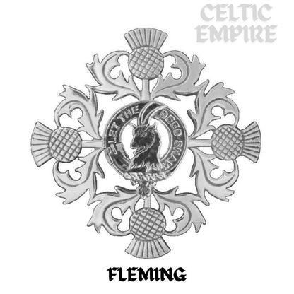 Fleming Family Clan Crest Scottish Four Thistle Brooch