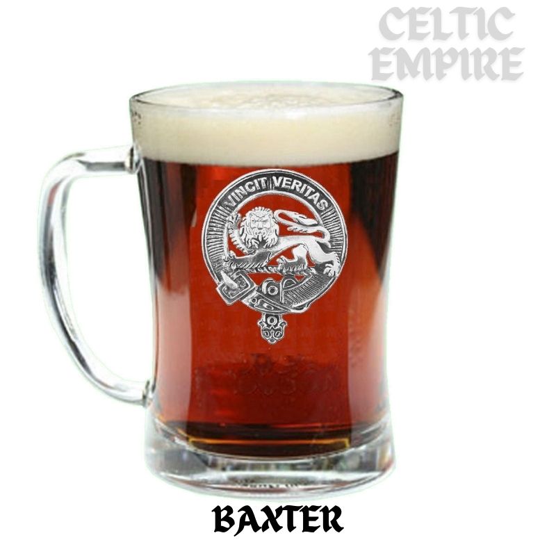 Baxter Family Clan Crest Badge Glass Beer Mug