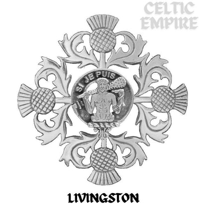 Livingston Family Clan Crest Scottish Four Thistle Brooch
