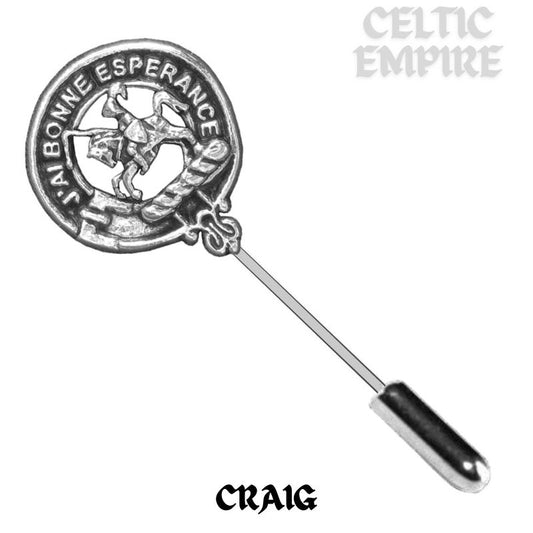 Craig Family Clan Crest Stick or Cravat pin, Sterling Silver