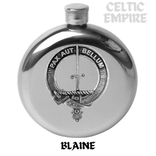 Blaine Round Family Clan Crest Scottish Badge Flask 5oz