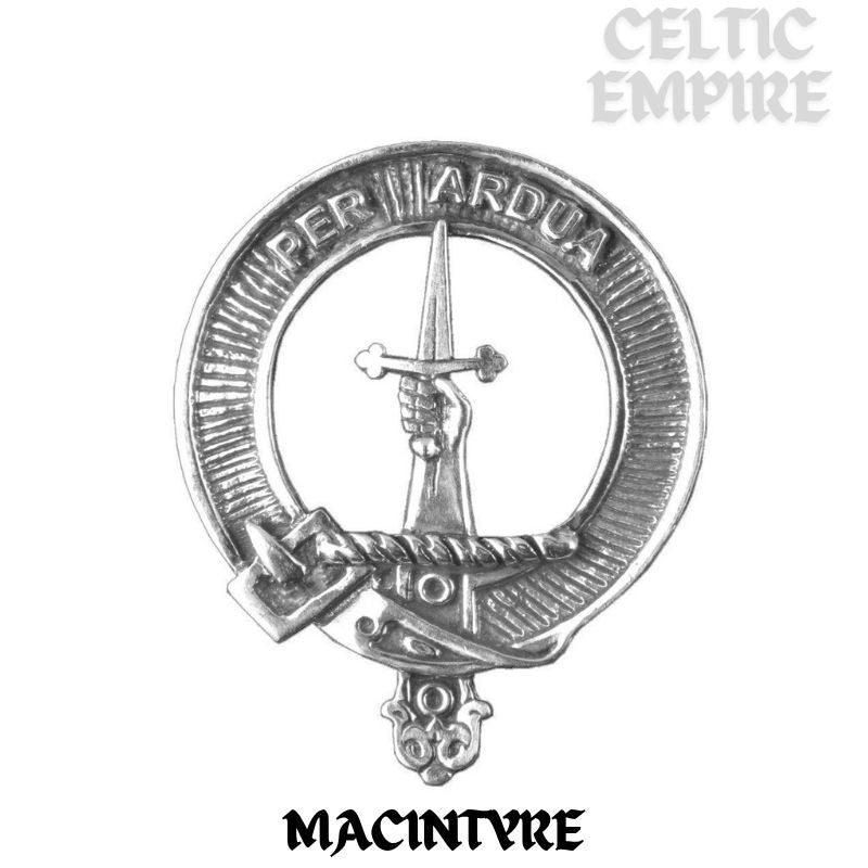 MacIntyre Family Clan Crest Celtic Interlace Disk Pendant, Scottish Family Crest