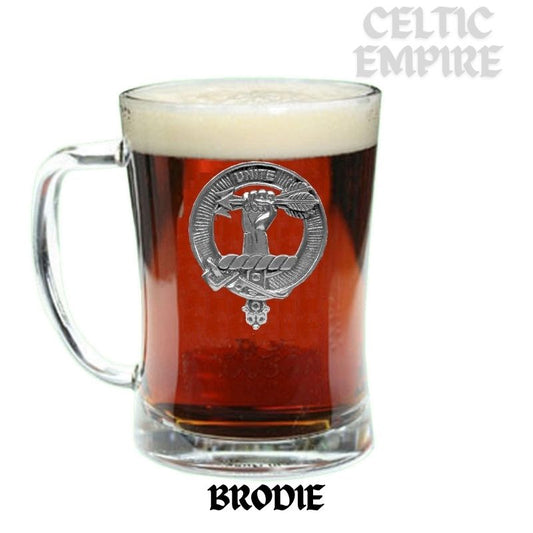 Brodie Family Clan Crest Badge Glass Beer Mug