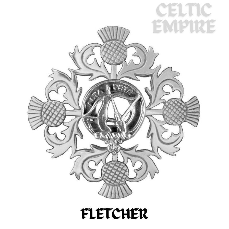 Fletcher Family Clan Crest Scottish Four Thistle Brooch