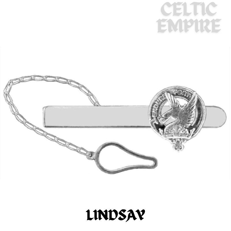 Lindsay Family Clan Crest Scottish Button Loop Tie Bar Sterling silver