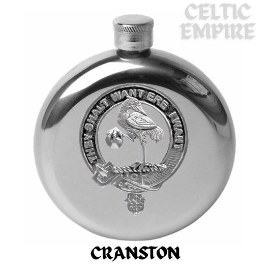 Cranston Round Family Clan Crest Scottish Badge Flask 5oz