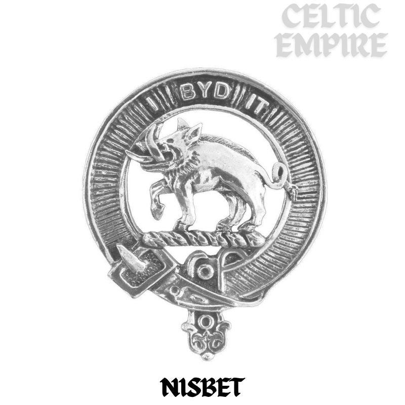 Nisbet 5 oz Round Family Clan Crest Scottish Badge Flask