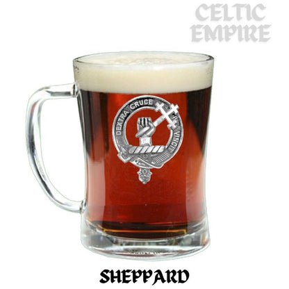 Sheppard Family Clan Crest Badge Glass Beer Mug
