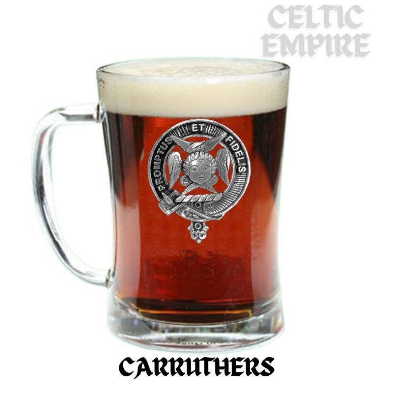 Carruthers Family Clan Crest Badge Glass Beer Mug