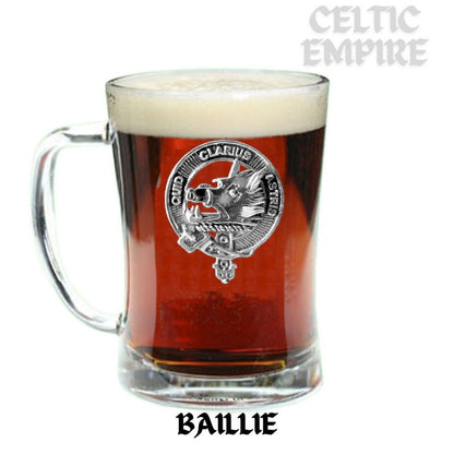 Baillie Family Clan Crest Badge Glass Beer Mug