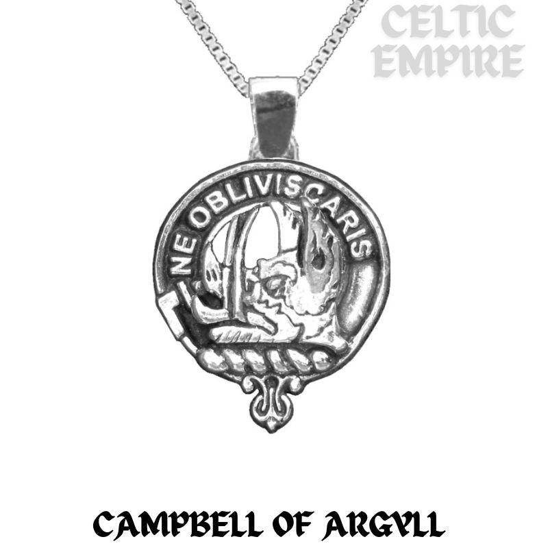 Campbell Argyll Large 1" Scottish Family Clan Crest Pendant - Sterling Silver
