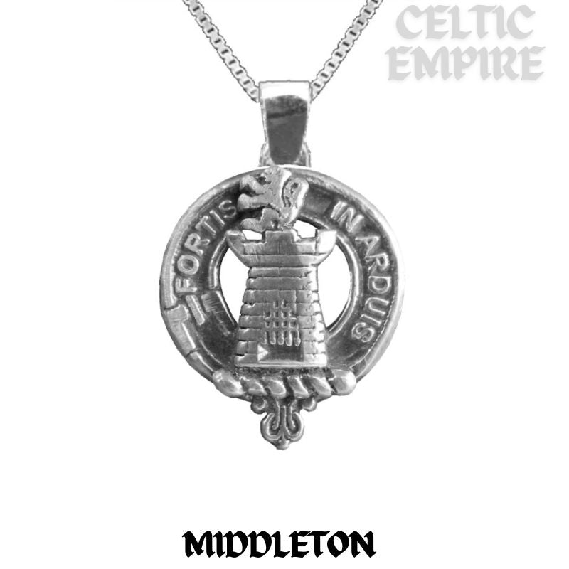 Middleton Large 1" Scottish Family Clan Crest Pendant - Sterling Silver