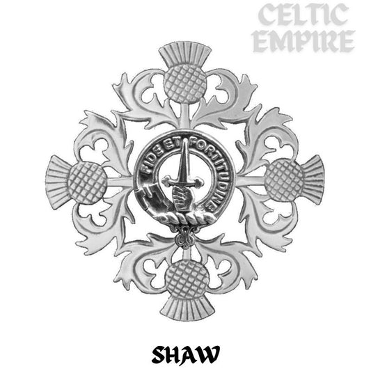Shaw Family Clan Crest Scottish Four Thistle Brooch