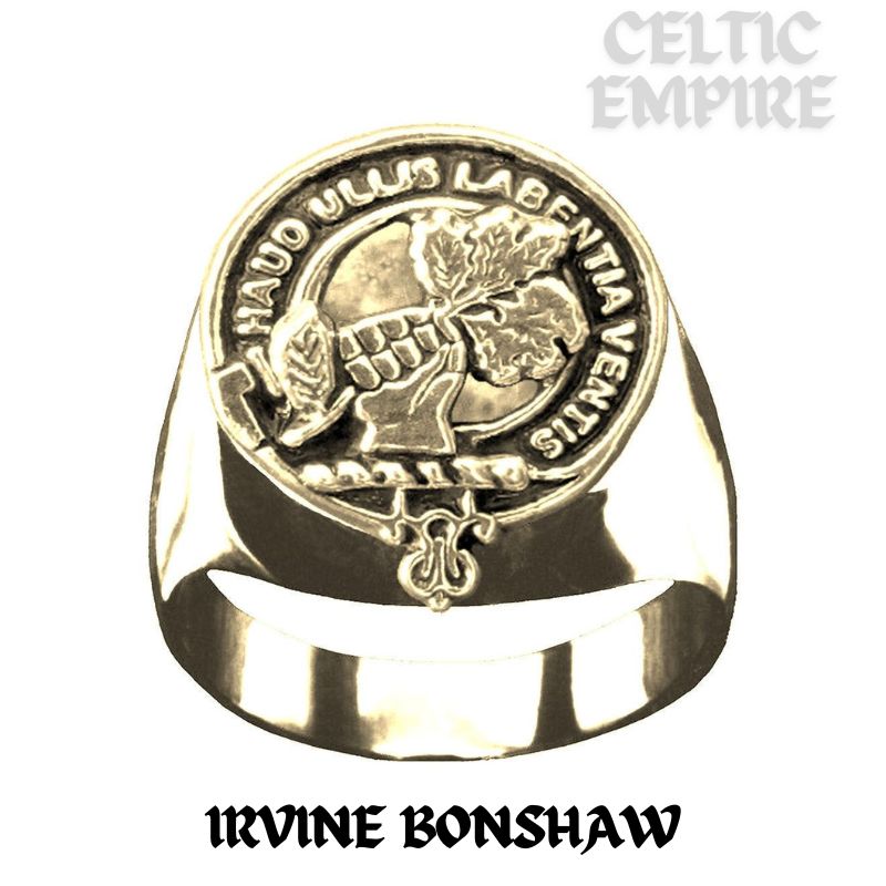 Irvine Bonshaw Scottish Family Clan Crest Ring Sterling Silver and Karat Gold