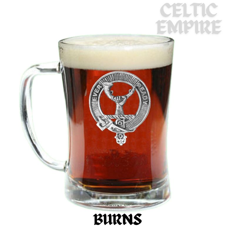 Burns Family Clan Crest Badge Glass Beer Mug