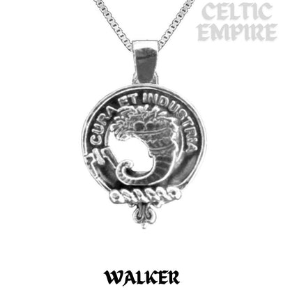 Walker Large 1" Scottish Family Clan Crest Pendant - Sterling Silver