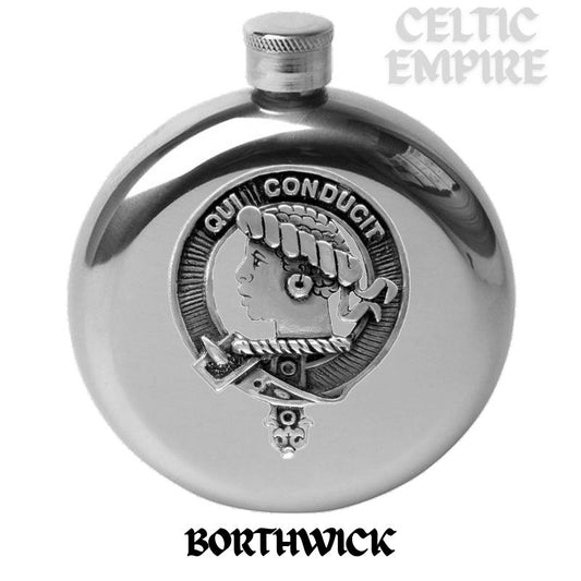 Borthwick Round Family Clan Crest Scottish Badge Flask 5oz