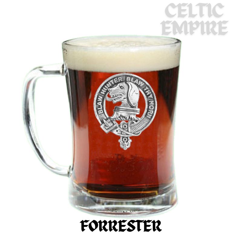 Forrester Family Clan Crest Badge Glass Beer Mug