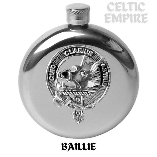 Baillie Round Family Clan Crest Scottish Badge Flask 5oz