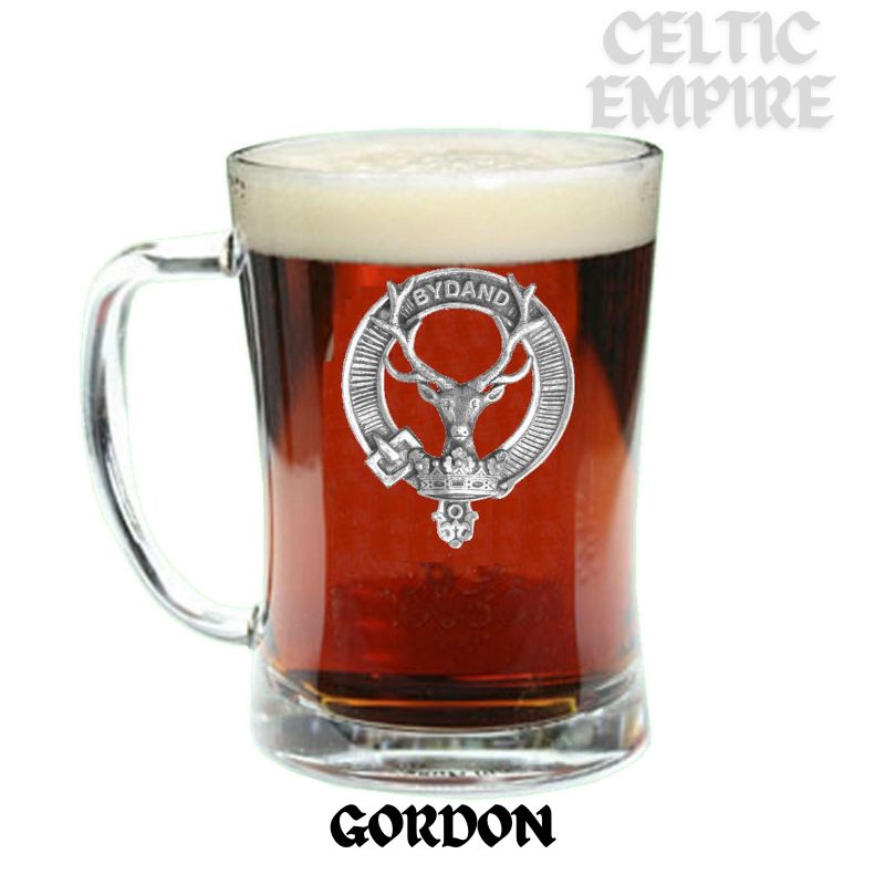 Gordon Family Crest Badge Beer Mug, Scottish Glass Tankard