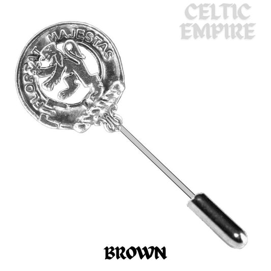 Brown Family Clan Crest Stick or Cravat pin, Sterling Silver