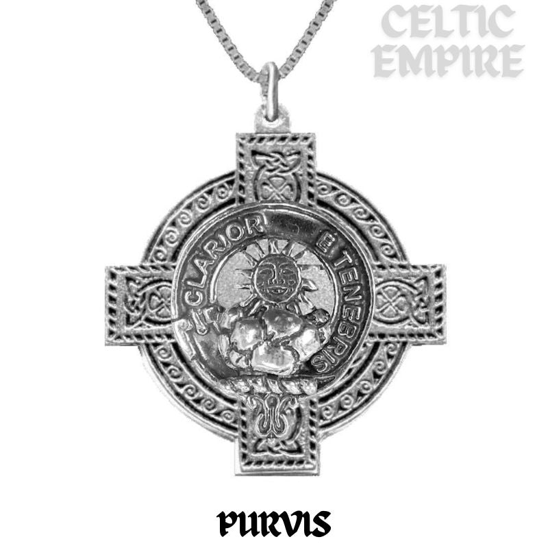 Purvis Family Clan Crest Celtic Cross Pendant Scottish