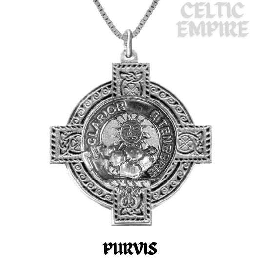 Purvis Family Clan Crest Celtic Cross Pendant Scottish