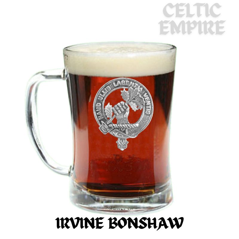 Irvine Bonshaw Crest Badge Beer Mug, Scottish Glass Tankard