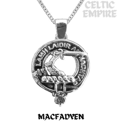 MacFadden Large 1" Scottish Family Clan Crest Pendant - Sterling Silver