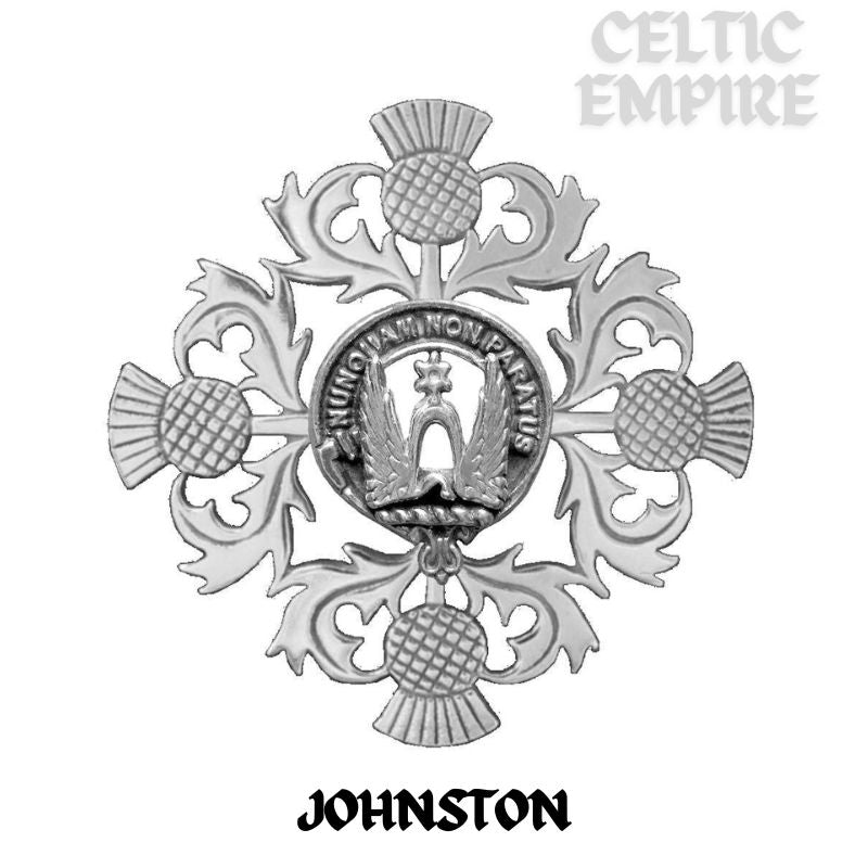 Johnston Family Clan Crest Scottish Four Thistle Brooch